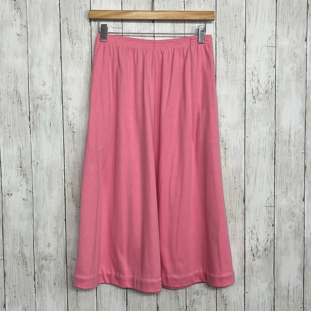 Vintage 80s Folio Fire Islander Pink Pleated Stretch USA High Waist Midi Skirt